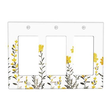 Imagem de Flores amarelas florais brancas para interruptor de luz com 3 interruptores de luz decorativa tripla decorativa placa de parede interruptor elétrico tomada placa frontal para banheiro cozinha tamanho padrão