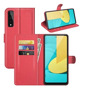 Imagem de Capa para LG Stylo 7 5G, couro PU com suporte para cartão de crédito, capa carteira flip suporte [compartimentos para cartão] [fecho magnético] para LG Stylo 7 5G capa de telefone (vermelha)