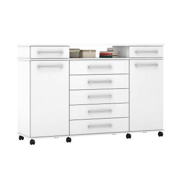 Imagem de Cômoda Sapateira P/ Roupas e Objetos Sala Escritório Quarto Casal/Solteiro 7 Gavetas 2 Portas C/ Rodízios London