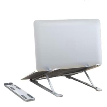 Imagem de Suporte de laptop de alumínio ajustável e portátil, suporte de mesa dobrável com 8 ângulos e elevação antiderrapante, funciona com laptops de 11 a 17 polegadas, cinza
