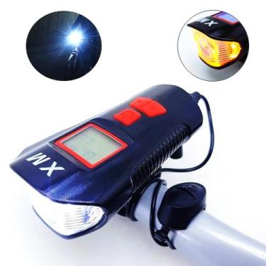 Imagem de Farol Luz LED Sinalizador Para Bike Multifuncional Com Buzina e Velocí