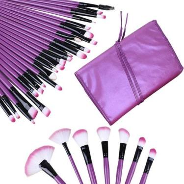 Imagem de Kit Pincéis Maquiagem Profissional 32 Peças Com Estojo Roxo - Lorben, 