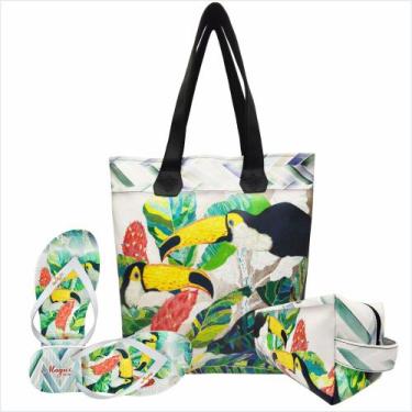 Imagem de Kit Feminino Tropical Tucanos, Necessaire e Chinelo, Magicc, 33/34