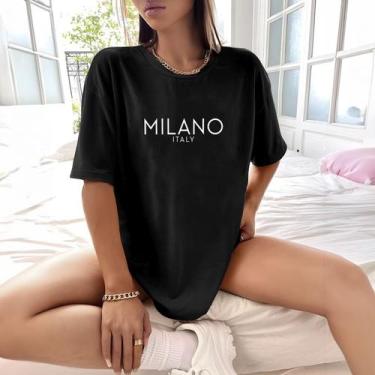 Imagem de Camisa Camiseta Feminina Estampada Milano Italy 100% Algodão Fio 30.1 