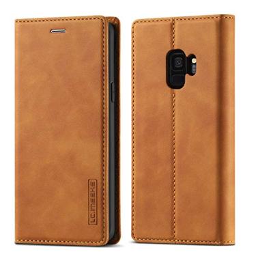 Imagem de EYZUTAK Capa para Samsung Galaxy S9 Plus, capa carteira vintage clássica de couro fosco flip estilo notebook com fecho magnético e compartimentos para cartão - marrom