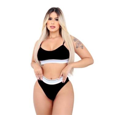Imagem de Conjunto Top Sutiã Sem Bojo E Calcinha Fio Microfibra - LA CASA, Preto