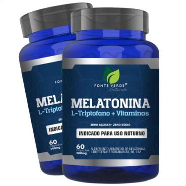Imagem de 2 Potes Melatonina + L-Triptofano + Vitaminas Fonte Verde - Kit 120 Cá