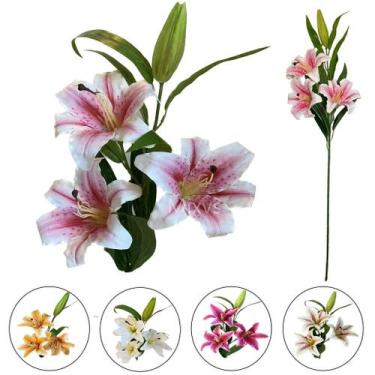 Imagem de Lírio Artificial Flor Buque 3 Flores Galho Toque Real Cores - Flores I