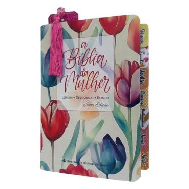 Imagem de Biblia da Mulher de estudos tulipas laranja com abas adesivas + marca 