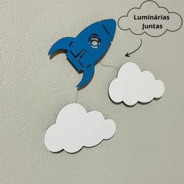 Imagem de Luminária Abajur Infantil Kit Foguete e nuvem com led Decoração para Q