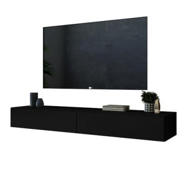 Imagem de rack suspensa para sala de estar quarto 1,40mt design moderno 2 gavetas espaçosas estilo clean luxuoso (Preto)