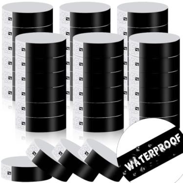 Imagem de 600 pulseiras de papel preto para eventos, pulseiras leves para concertos à prova d'água de identificação neon para festas adesivas para admissão em festivais