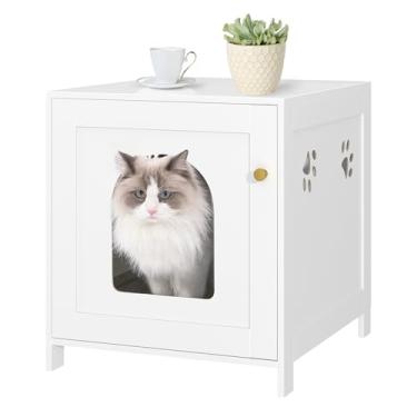 Imagem de Hzuaneri Caixa de areia para gatos, móveis de caixa de areia oculta, mesa lateral de casa de animal de estimação interna de madeira, banco de armário de armazenamento, banheiro de gato de madeira para