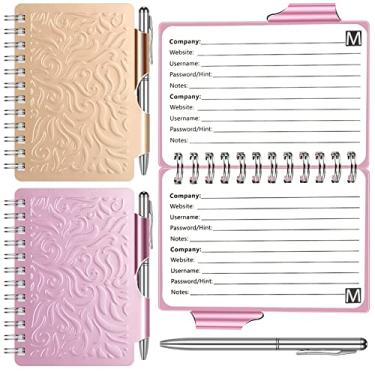 Imagem de 2 peças de caderno portátil com senha, organizador de senha, elegante estampa de mandala, caderno espiral para informações de senha (ouro rosa, rosa claro)