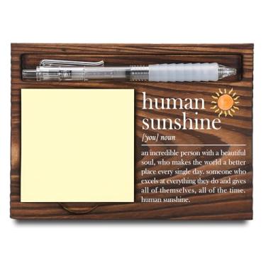 Imagem de Presentes Human Sunshine, presentes de agradecimento, suporte de notas adesivas, dispensador de notas post-it para mesa, porta-notas de madeira e porta-canetas 16,5 cm x 12 cm - FTA106