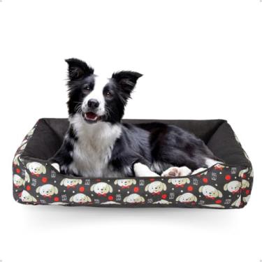 Imagem de Cama P/Cachorro Gato Caminha Pet 70x50 100% Lavável+ Osso Pelúcia (Doguinho Preto)