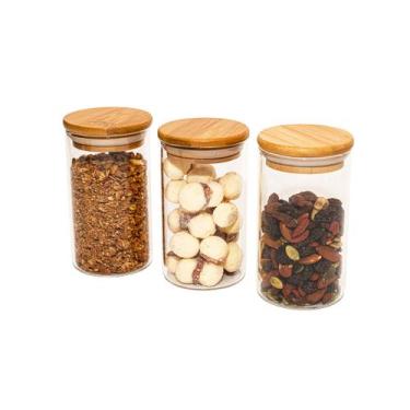 Imagem de Potes de Vidro P/ Mantimentos 300ml C/ Tampa Bambu - 3 Pçs Oikos, U, N