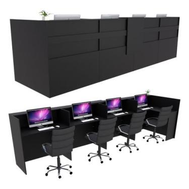 Imagem de Balcão em L Recepção Caixa 557cm Preto - Linha Premium 1.1 - Marcenari