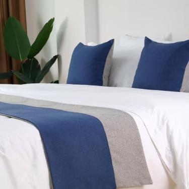Imagem de Corredores e cachecóis de combinação de cores, corredores de cama para cama queen e king, cachecol de corredor de cama de hotel para cama king size - azul escuro||180 × 48 cm para cama de 1,2 m