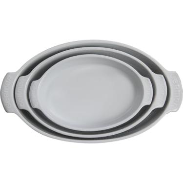 Imagem de Germer, Kit com 3 peças de travessa oval em porcelana, modelo assar ou servir, Funda, 1 25,6X16cm / 1 31,5X18,5cm / 1 38x21,5cm, Branco