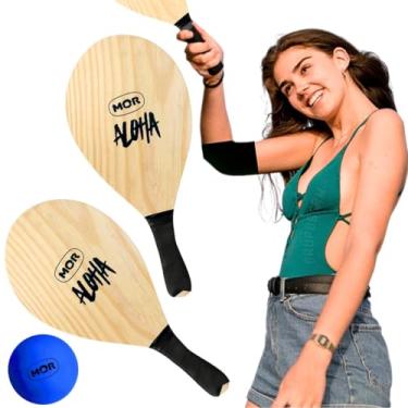 Imagem de Kit 4 Raquetes de Frescobol Jogo De Praia Beach Tenis produzida em madeira cabo reforçado contra erosão da areia e agua do mar + 2 Bolinhas de Borracha leve fácil de controlar