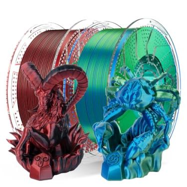 Imagem de Chitu Systems Conjure Filamento de impressora 3D PLA de seda, filamento de duas cores natalinas de 1,75 mm, filamento de impressão 3D preto de seda vermelho + azul verde pacote de 2 x 1 kg / 2 kg