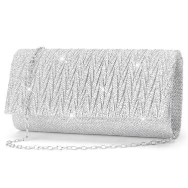 Imagem de RNIEGA Bolsas de mão brilhantes para mulheres, bolsa de casamento à noite para festas, bolsas de mão para bolsa transversal formal de ombro envelope, Prata