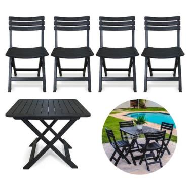 Imagem de Conjunto Mesa + 4 Cadeira Bistrô Dobrável de Plástico Preto - Arqplast