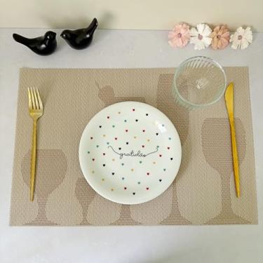 Imagem de Kit 6 Lugar Jogo Americano Retangular Mesa Posta Jantar Cozinha Sousplat Descanso De Prato Decorativo (Taças Marrom Claro)