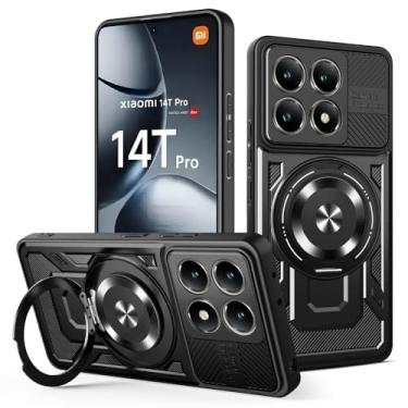 Imagem de Kukoufey Capa compatível com Xiaomi 14T Pro 5G 2407FPN8EG 2407FPN8ER, compatível com MagSafe, suporte magnético giratório de 360 graus, capa para celular preta