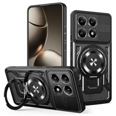 Imagem de Kukoufey Capa compatível com Xiaomi 14T 5G 2406APNFAG, compatível com MagSafe, suporte magnético giratório de 360 graus, capa para celular preta