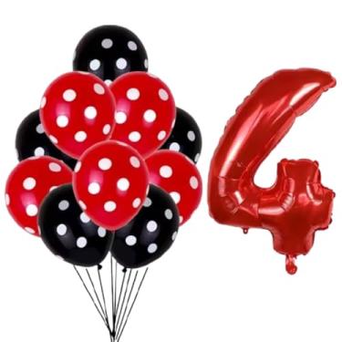 Imagem de Kit 31 Peças, Balões Látex Bexigas Bolinhas Branco Com Preto e Vermelho 9 Polegadas + Balão Número de 75 cm - Balão de Aniversário (Vermelho, 4)