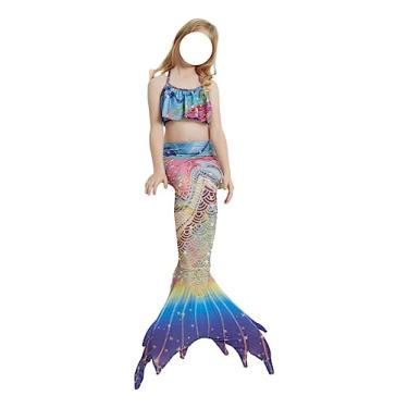 Imagem de LVTFCO Vestido de princesa rabo de peixe conjunto de 3 peças fantasia de verão fantasia cosplay fantasia de verão, multicolorido-G