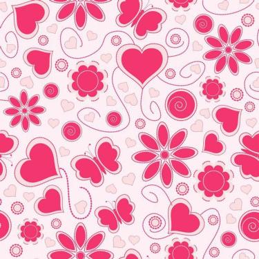 Imagem de Papel De Parede Adesivo Rosa Com Corações E Flores Vermelhos