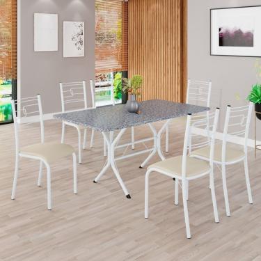 Imagem de Conjunto Sala De Jantar Mesa Retangular 140x75cm Tampo Granito Ocre 6 Cadeiras Paraty Creme - Branco