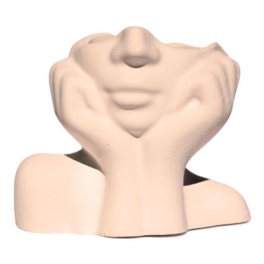 Imagem de Vaso Decorativo Mão No Rosto 11cm Cimento Artesanal Palha