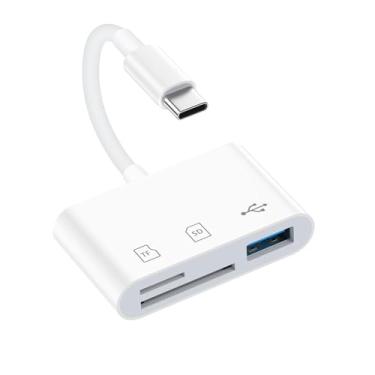 Imagem de Leitor de cartão SD para iPhone 16 15, cartão de memória MBODMI 3 em 1 SD/Micro SD para iPhone/Mac, adaptador de câmera digital para iPhone com porta USB A para laptop e mais dispositivos USB-C