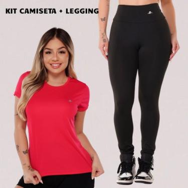 Imagem de Kit Calça Legging e Camiseta Feminina Dry Academia Treino - RR Da Silv