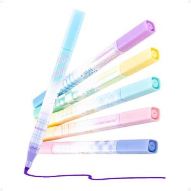 Imagem de Kit 6 Canetinhas Ponta Dupla Marca-Texto Neon Papelaria Fofa - Tex Web