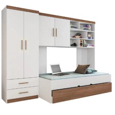 Imagem de Quarto Modulado Juvenil Completo com Guarda Roupa, Cama de Solteiro e 