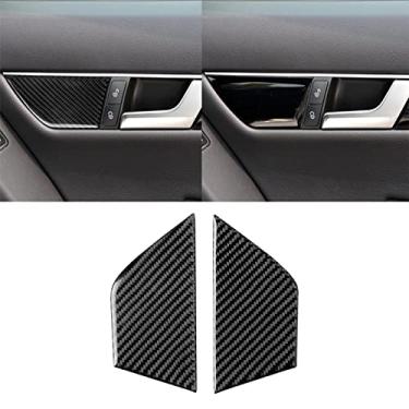 Imagem de UOADA Para Mercedes-Benz C-Class W204 2007-2013 Fibra de carbono real macia ajuste de assento porta maçaneta interna painel moldura tampa capa adesivo acabamento acessórios interiores carro (C)