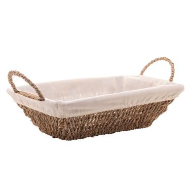 Imagem de Cesta Retangular Em Sisal Wolff Com Forro Em Tecido E Alça Branco-bege