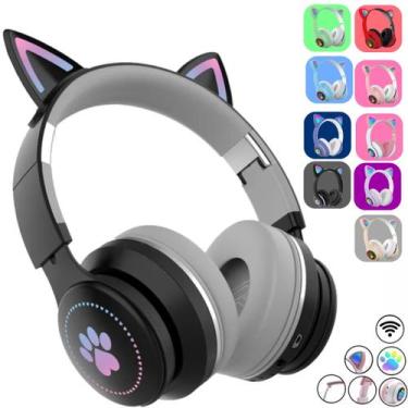 Imagem de Fone Gatinho Sem Fio Com Led Bluetooth Infantil Meninas Gato - 01Smart