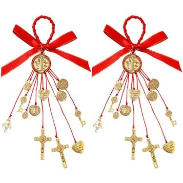 Imagem de Kinoy Pacote com 2 Medalhas e Crucifixo de São Bento – Amuleto de Bênção de Proteção Católica, Pingente de Medalha de San Benito – Presente de Joias Religiosas Artesanais para Homens e Mulheres