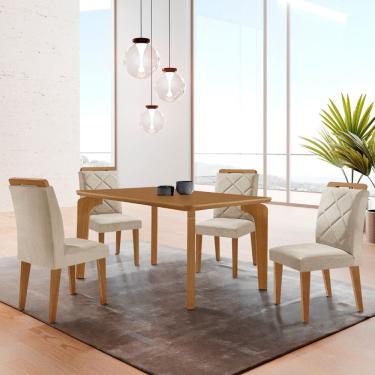 Imagem de Mesa de Jantar Liz 120cm MDF Canto copo e com 4 Cadeiras Melissa