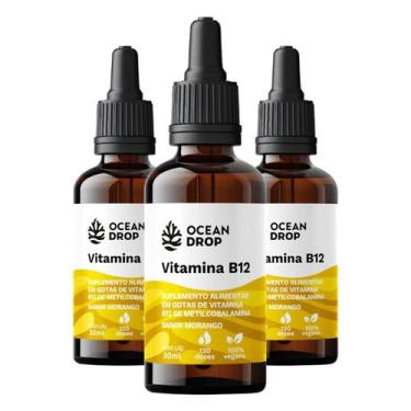 Imagem de Kit 3 Vitamina B12 Em Gotas Ocean Drop 30Ml Sabor Morango
