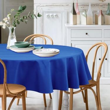 Imagem de XWZO Toalha de mesa redonda de poliéster de 203 cm, toalha de mesa redonda, impermeável, limpa, à prova de derramamento, para cozinha, jantar, casamento, piquenique ao ar livre, buffet, festa, azul