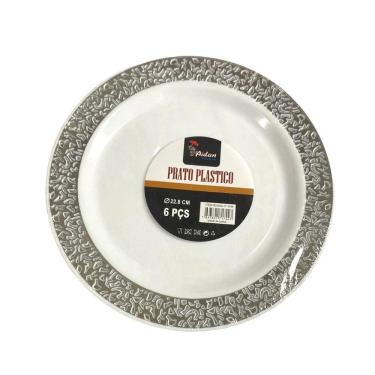 Imagem de Pratos Descartáveis Natal Prata 18 unid. - Plástico Grosso 22.8cm