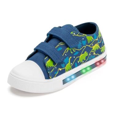Imagem de FUNCOO PLUS Tênis infantil de lona com gancho e laço para meninos e meninas, Dinossauro, 10 Toddler