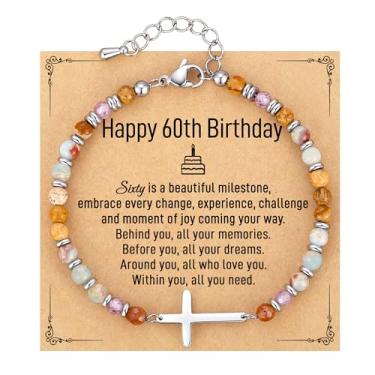 Imagem de AryaHozel Presentes de aniversário para mulheres, pulseira de cruz de pedras preciosas coloridas, presentes de aniversário de 15, 16, 18, 21, 30, 40, 50, 60, 65 anos, presentes de aniversário para